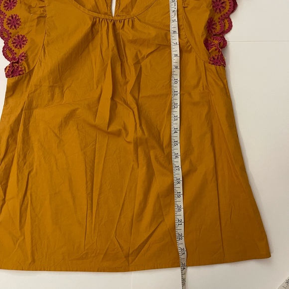 J. Crew Mustard and Pink Eyelet Embroidered Flutter Sleeve Top Size Small - Picture 13 of 13